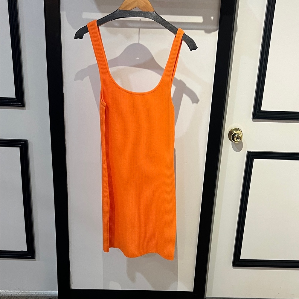 Scoop Neck Ribbed Tank Dress - Bright Orange